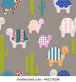 seamless pattern of silhouettes from cute turtels