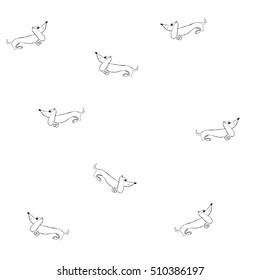 Seamless pattern with silhouettes of dachshund dogs on a white background. The pattern for gifts' packing, tiles fabrics backgrounds. Sample for the website. Vector illustration