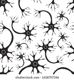 Seamless pattern of silhouettes decorative neurons