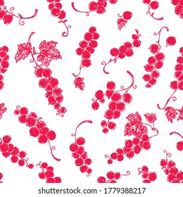 Seamless pattern of silhouettes decorative twigs red currant with ripe berries