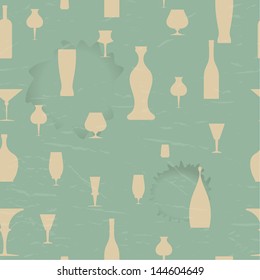 Seamless pattern with silhouettes of the dishes