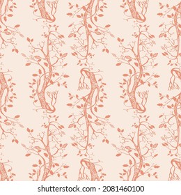 Seamless pattern of silhouettes drawn curved young fantasy trees