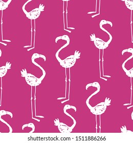 Seamless pattern of silhouettes of drawn flamingos