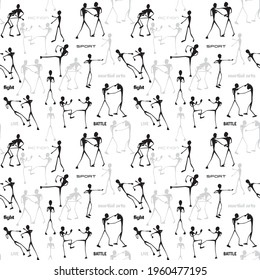Seamless pattern with silhouettes of fighters