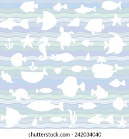 seamless pattern with silhouettes of fish