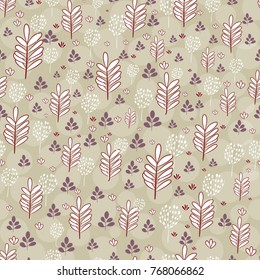 Seamless pattern with silhouettes of flowers and plants. Hand drawn floral illustration. Vector herbal ornament. Good for surface design, textile, fabric, wrapping paper, covers. Trendy colours.