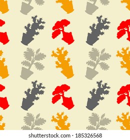 Seamless pattern with silhouettes flowers in pots - vector 