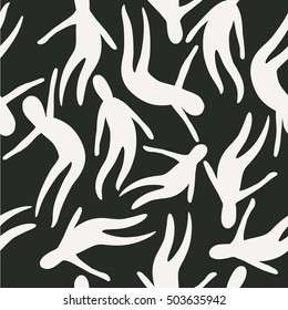  Seamless pattern  silhouettes  flying, swimming people. doodle style