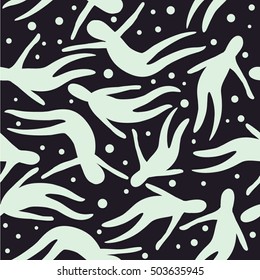  Seamless pattern  silhouettes  flying, swimming people. doodle style