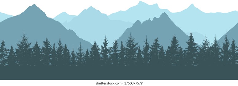 Seamless pattern. Silhouettes of forest and mountain, vector illustration