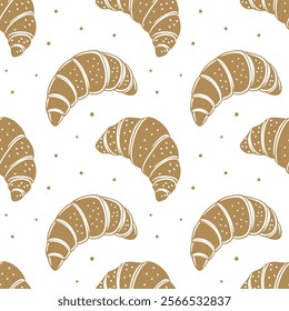 Seamless pattern, silhouettes of French pastries croissants on a white background. Design for textiles, background, print