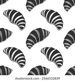 Seamless pattern, silhouettes of French pastries croissants on a white background. Design for textiles, background, print