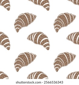 Seamless pattern, silhouettes of French pastries croissants on a white background. Design for textiles, background, print