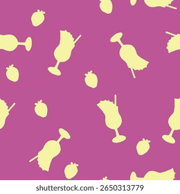 Seamless Pattern With Silhouettes of Fruits and Cocktail Glasses
