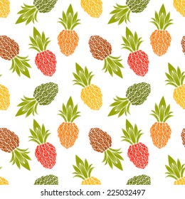 Seamless pattern with silhouettes fruits pineapples. Hand drawn repeating background. Tropical tiling texture. Cloth art design