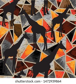 
Seamless pattern with silhouettes of giraffes. Stylish summer background, Africa, Egypt, Morocco.