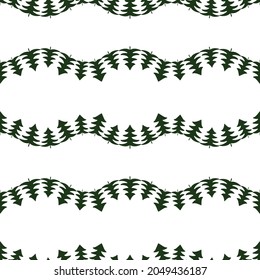 Seamless pattern of silhouettes green christmas trees in wavy rows