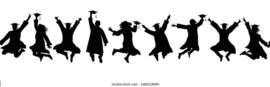 Jumping Silhouettes Graduates Square Academic Caps Stock Vector ...