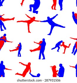 Seamless pattern with silhouettes of happy people