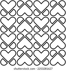 Seamless pattern with silhouettes of hearts vector illustration on white background.