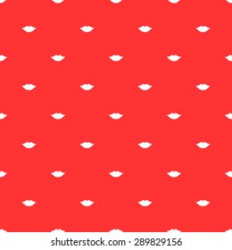 Seamless pattern of silhouettes of kissing lips white on a red background