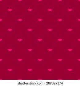 Seamless pattern of silhouettes of kissing lips bright pink to a dark red background