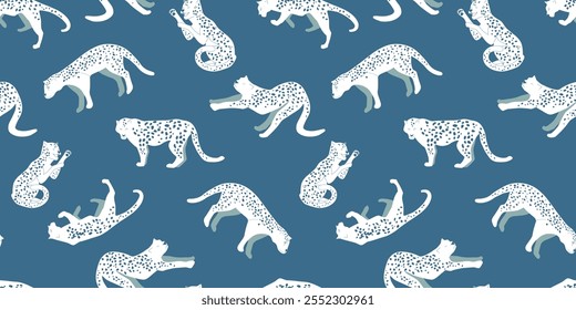 Seamless pattern with silhouettes of leopards. Abstract figures of predatory cats. Vector graphics.