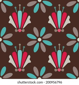 Seamless pattern with silhouettes lotus and daisy flowers. Floral abstract repeating background. Endless print texture. Fabric design. Wallpaper - vector 