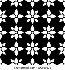 Seamless pattern with silhouettes lotus flowers in black and white. Floral abstract repeating background. Endless print texture. Fabric design. Wallpaper - vector 