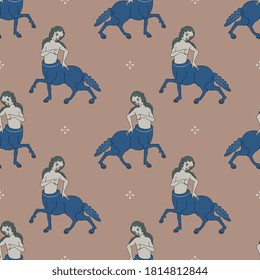 Seamless pattern with silhouettes of medieval lady centaurs.