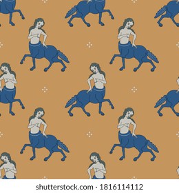 Seamless pattern with silhouettes of medieval lady centaurs.