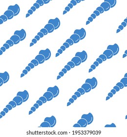 siluetas de patrón sin soldadura de moluscos con cáscara de espiral, conchas azules sobre ilustración vectorial de fondo blanco