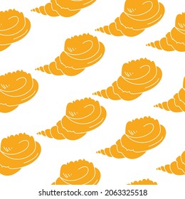 seamless pattern of silhouettes of molluscs with a spiral shell, orange seashells on a white background vector illustration