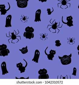 Seamless pattern with silhouettes on a theme of halloween. Vector illustration