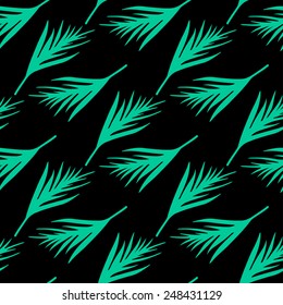 Seamless pattern with silhouettes palm leaves in black and green. Natural repeating print texture. Cloth design. Wallpaper, wrapping