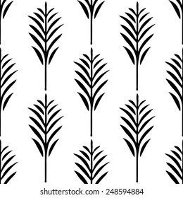 Seamless pattern with silhouettes palm leaves in black and white. Natural repeating monochrome print texture. Cloth design. Wallpaper, wrapping