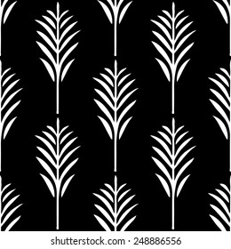Seamless pattern with silhouettes palm leaves in black and white. Natural repeating monochrome print texture. Cloth design. Wallpaper, wrapping