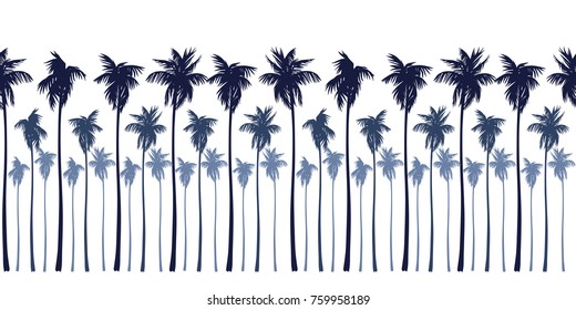 Seamless pattern with silhouettes of palm trees on a white background. Vector image.