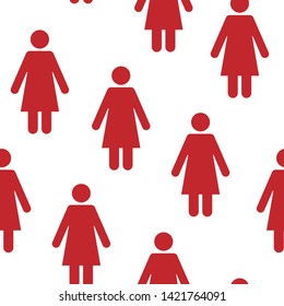 Seamless pattern with silhouettes of the person red women. Vector illustration on white background