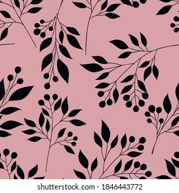 Silhouettes de patrón sin soldadura plantas flores hojas ilustración vectorial