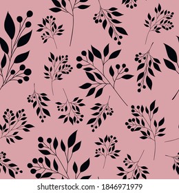 Seamless pattern silhouettes plants flowers leaves vector illustration