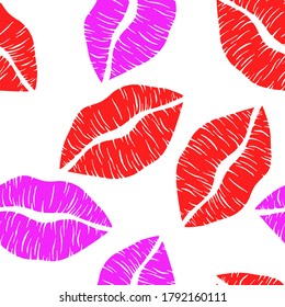 seamless pattern, silhouettes of red lips, ornament for wallpaper and fabric, scrapbooking paper, romantic background