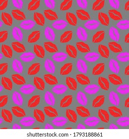 seamless pattern, silhouettes of red lips, ornament for wallpaper and fabric, scrapbooking paper, romantic background