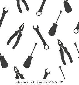 Seamless pattern with silhouettes repair tools, isolated on white background. Vector illustration