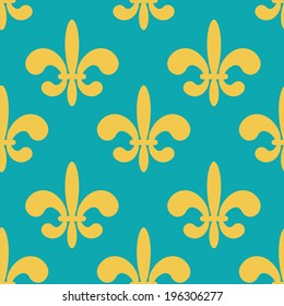 Seamless pattern with silhouettes royal lily flowers. Gothic background. Fleur-de-lys. Endless print texture - vector