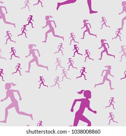 Seamless pattern from the silhouettes of running girls. Run, sport, active people. 10eps