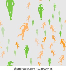 Seamless pattern from the silhouettes of running girls. Run, sport, active people. 10eps