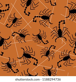 Seamless pattern with silhouettes of scorpions and abstract lines. Based on ancient Greek vase painting motif.