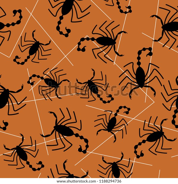 Seamless Pattern Silhouettes Scorpions Abstract Lines Stock Vector