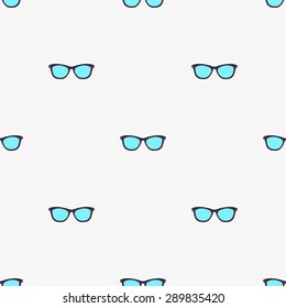 Seamless pattern of silhouettes stylish modern hipster glasses with blue lenses on a gray background